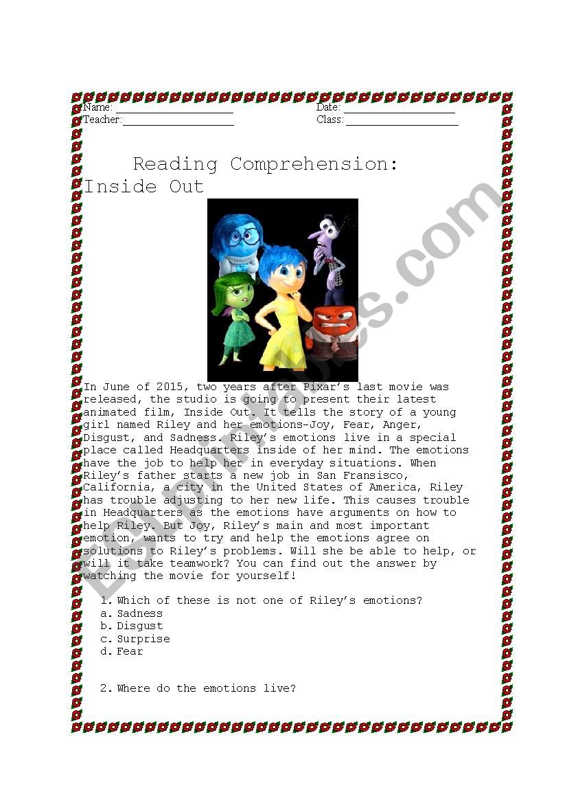 Reading Comprehension Inside Out WITH ANSWER KEY ESL Worksheet By 